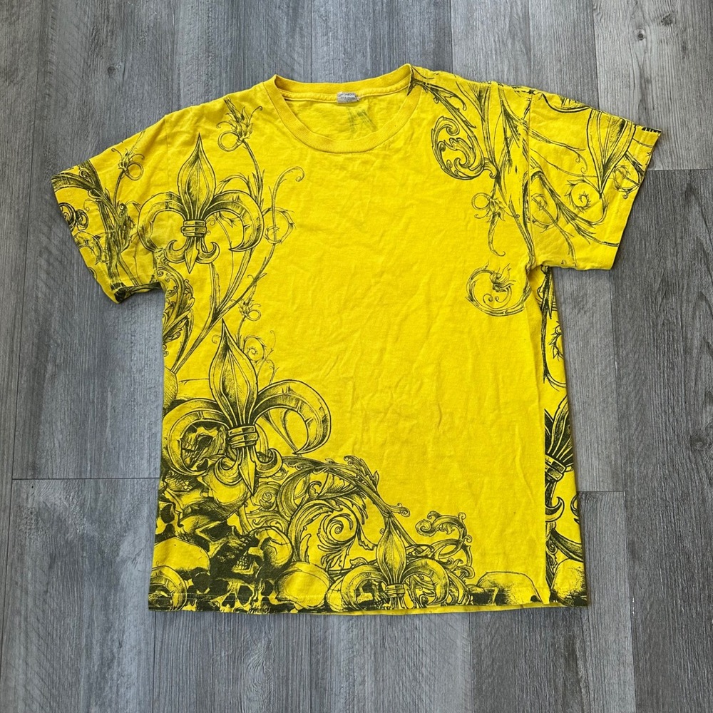 Vintage Y2K Delta affliction style grundge skull AOP graphic tee Size M